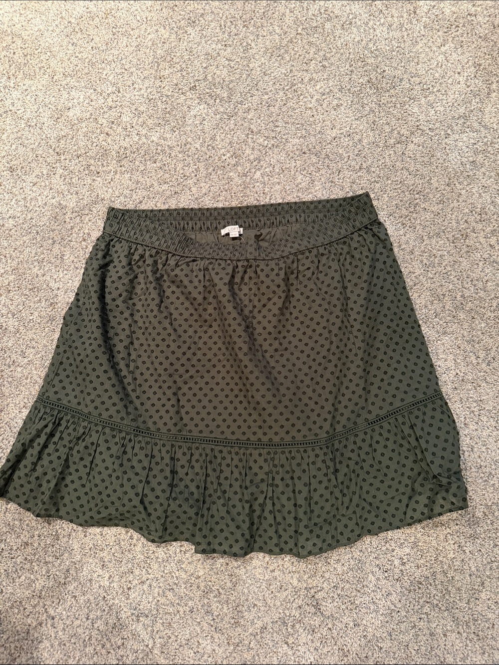 LOFT Olive Green Ruffle Hem A-Line Skirt